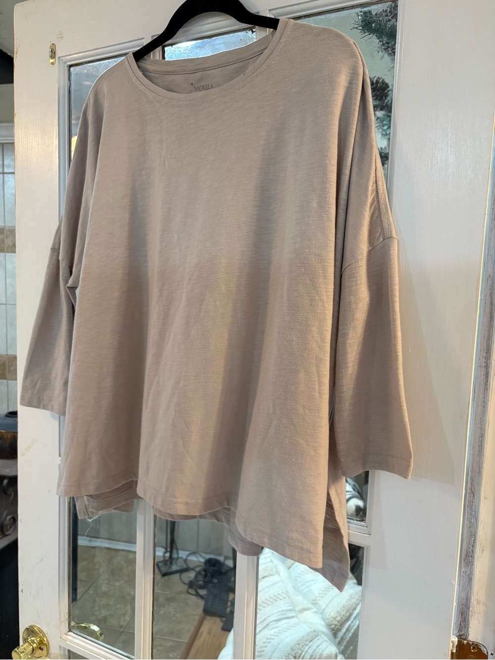 Mersea One Size Oversized Taupe Coastal Slub Knit Top Side Slits - Picture 5 of 13